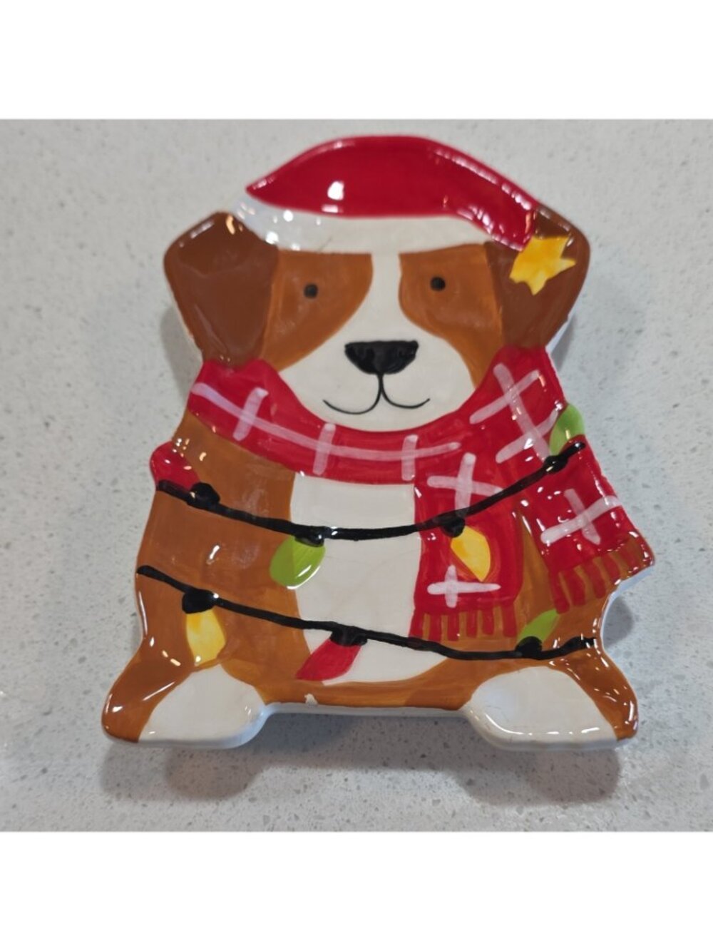 Spot & Chloe Christmas Dog Ceramic Spoon Rest Hand Painted Modern Red - Picture 2 of 4